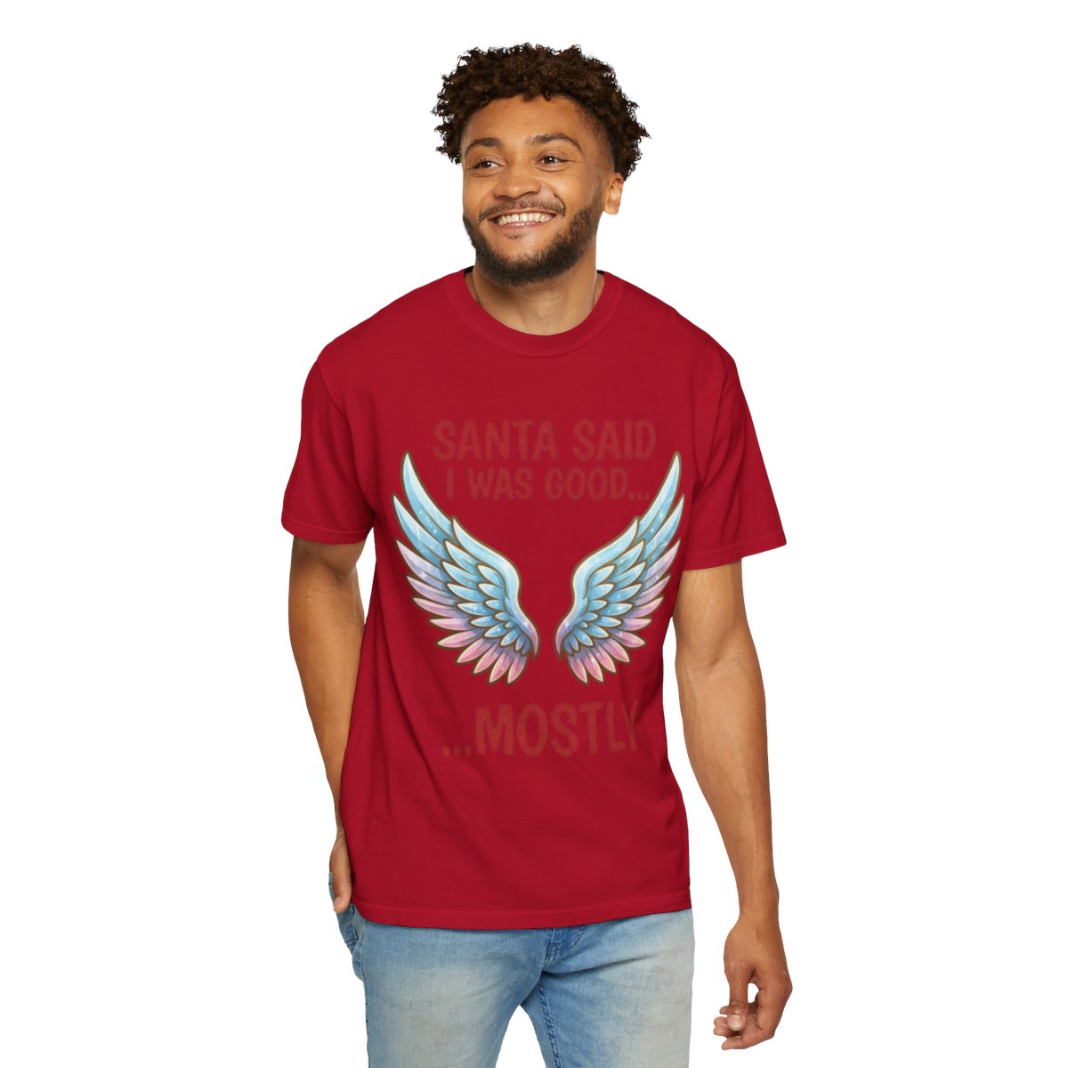Color: Red | Santa Said I Was Good Unisex Garment-Dyed Tee