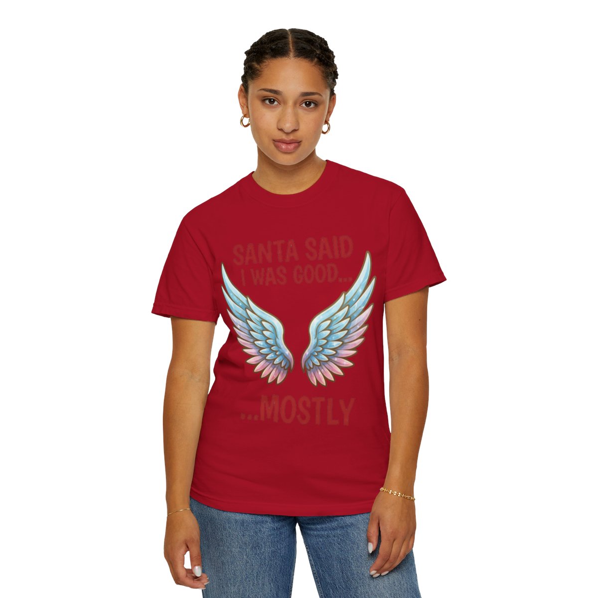 Color: Red | Santa Said I Was Good Unisex Garment-Dyed Tee