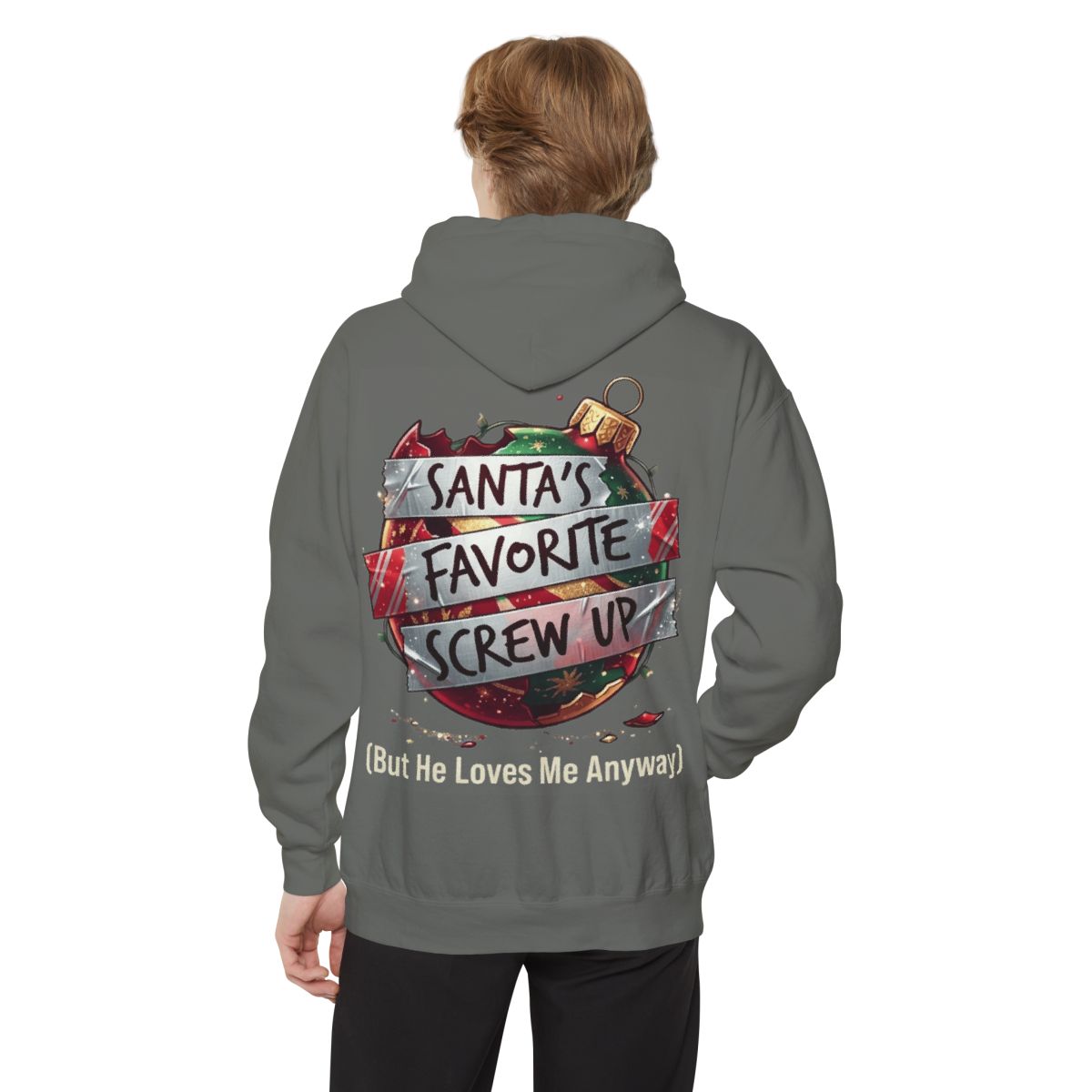 Color: Grey | Santa's Favorite Screw Up Garment-Dyed Hoodie