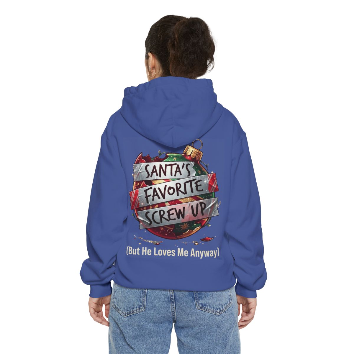 Color: Flo Blue | Santa's Favorite Screw Up Garment-Dyed Hoodie