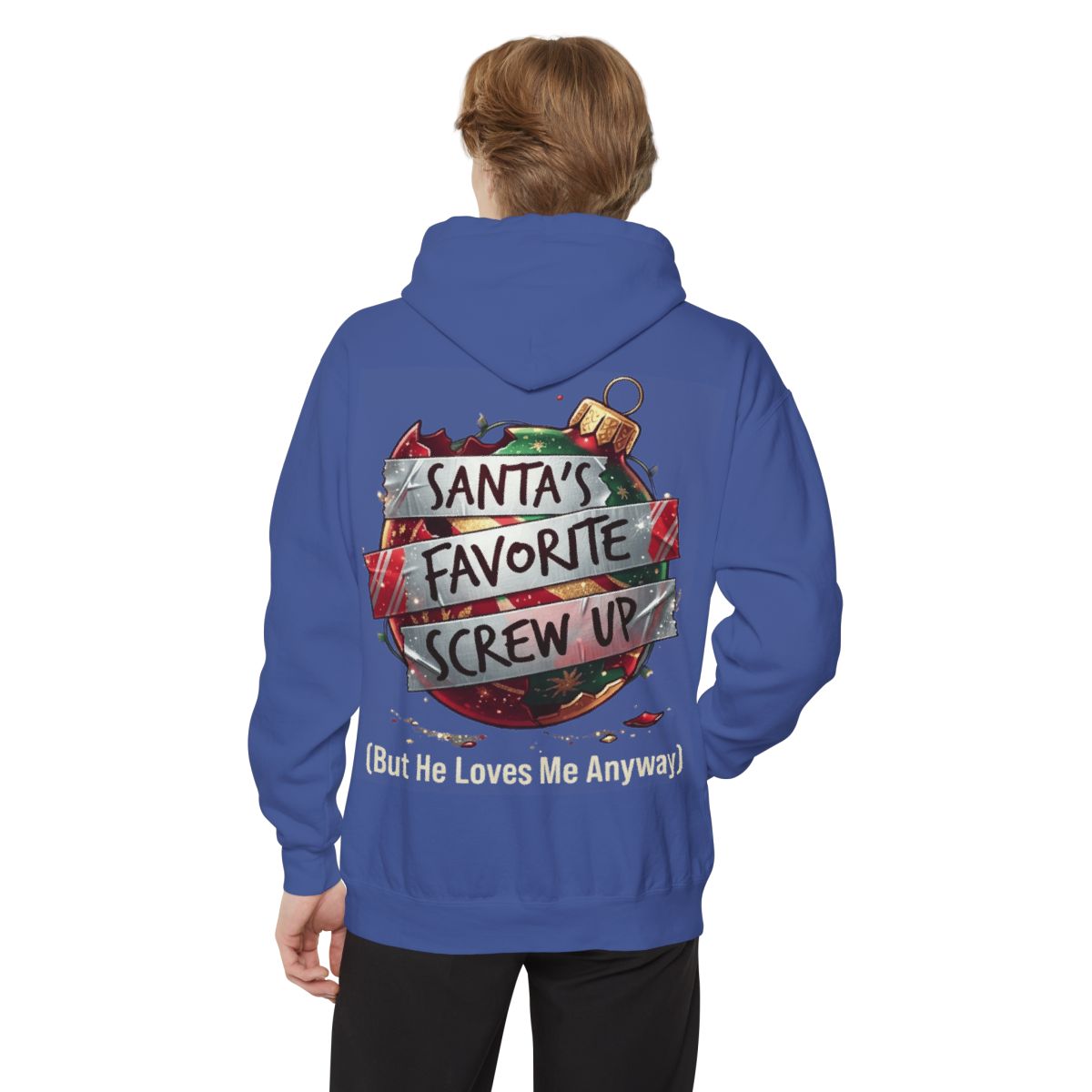 Color: Flo Blue | Santa's Favorite Screw Up Garment-Dyed Hoodie