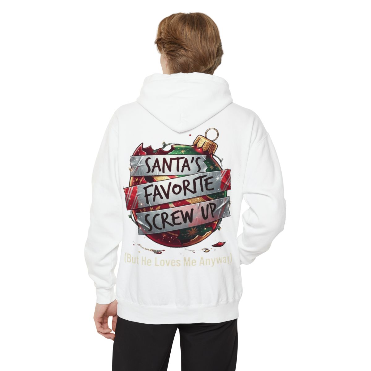 Color: White | Santa's Favorite Screw Up Garment-Dyed Hoodie