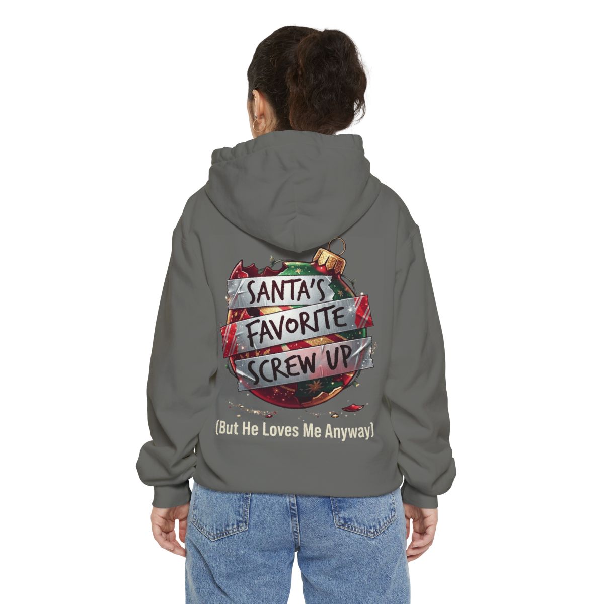 Color: Grey | Santa's Favorite Screw Up Garment-Dyed Hoodie
