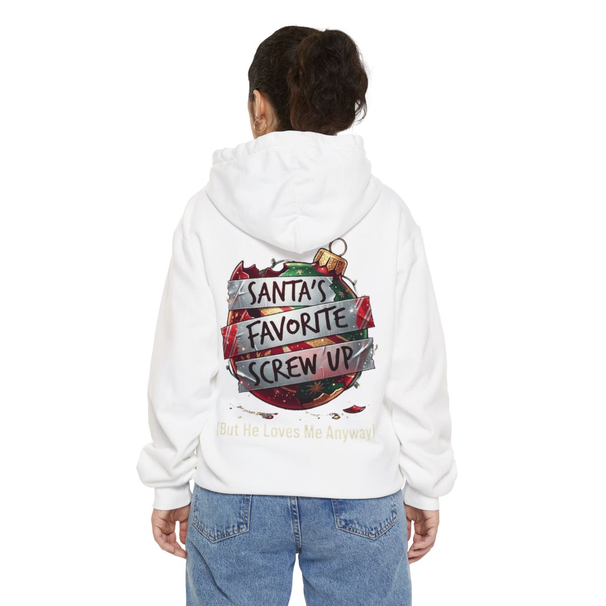 Color: White | Santa's Favorite Screw Up Garment-Dyed Hoodie