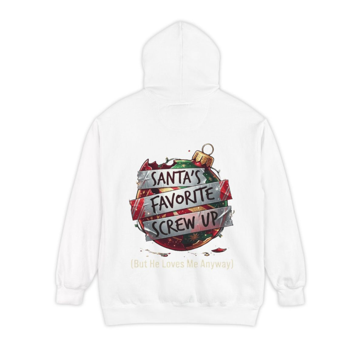 Color: White | Santa's Favorite Screw Up Garment-Dyed Hoodie