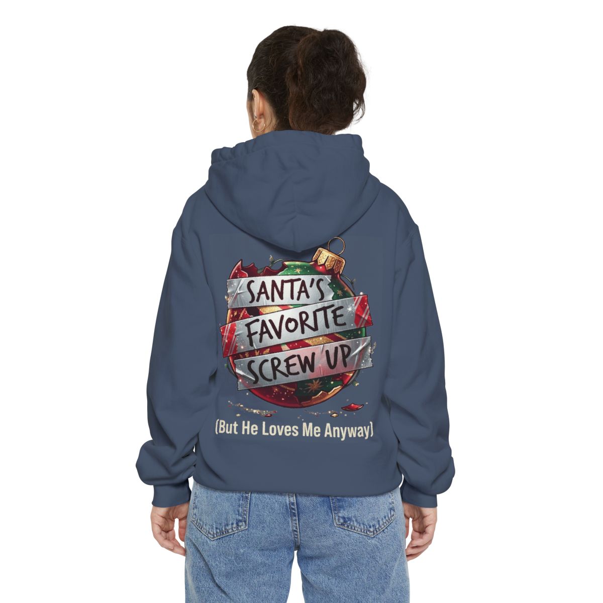 Color: Denim | Santa's Favorite Screw Up Garment-Dyed Hoodie