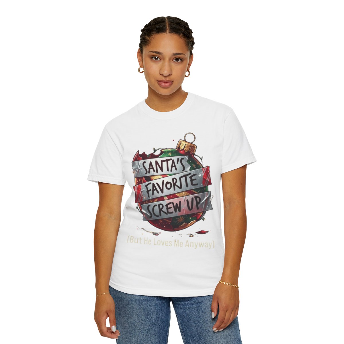Color: White | Santa's Favorite Screw Up Unisex Garment-Dyed Tee