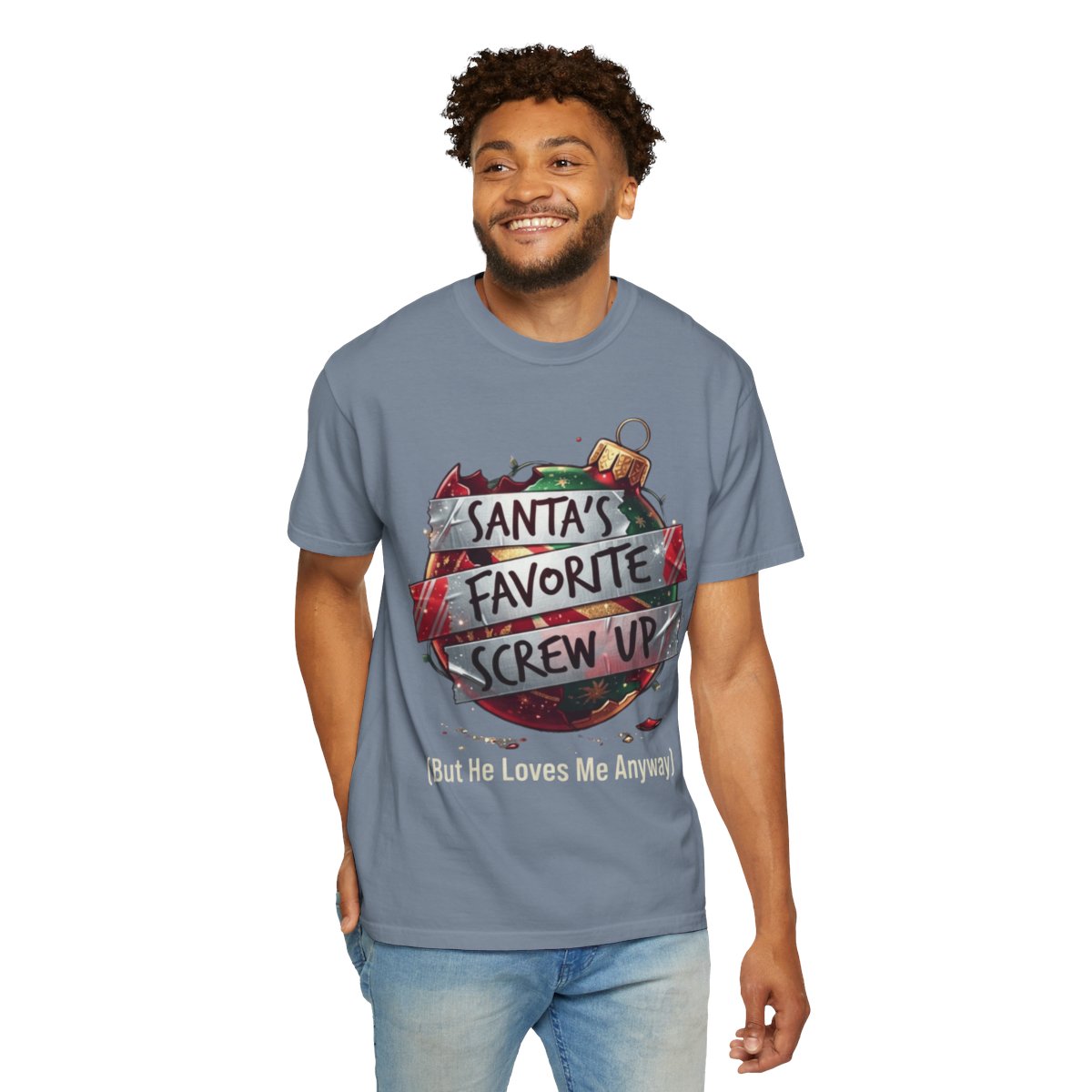 Color: Blue Jean | Santa's Favorite Screw Up Unisex Garment-Dyed Tee