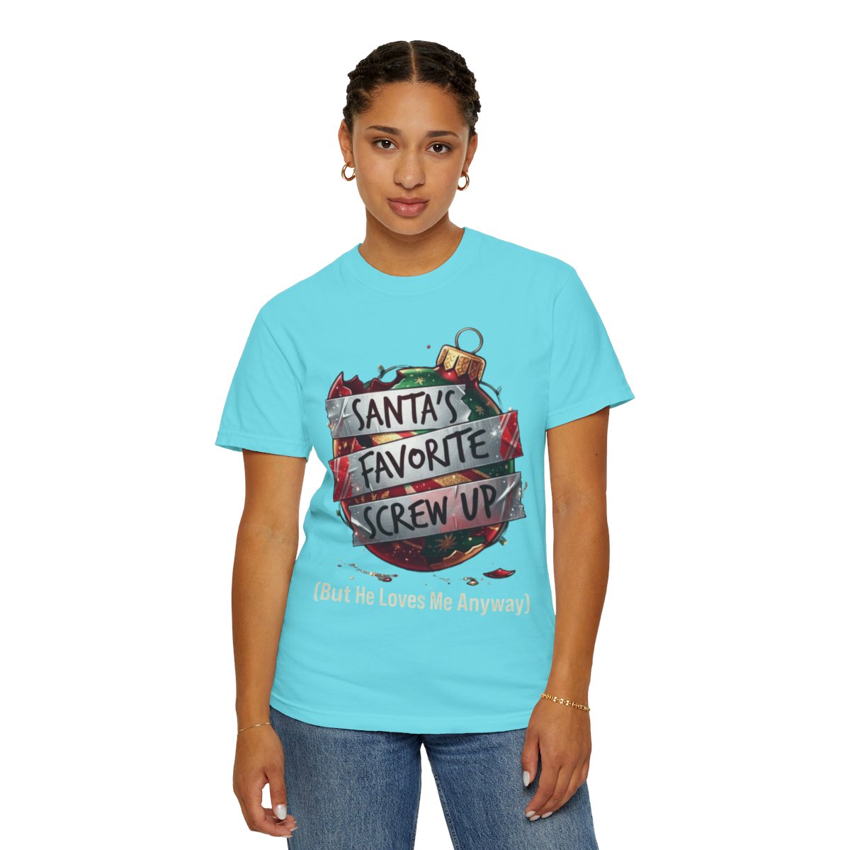 Color: Lagoon Blue | Santa's Favorite Screw Up Unisex Garment-Dyed Tee