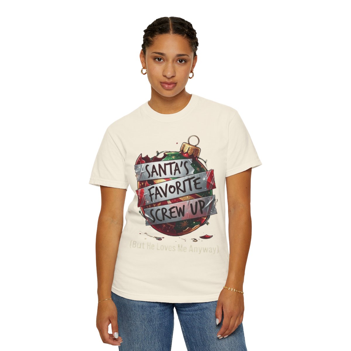 Color: Ivory | Santa's Favorite Screw Up Unisex Garment-Dyed Tee