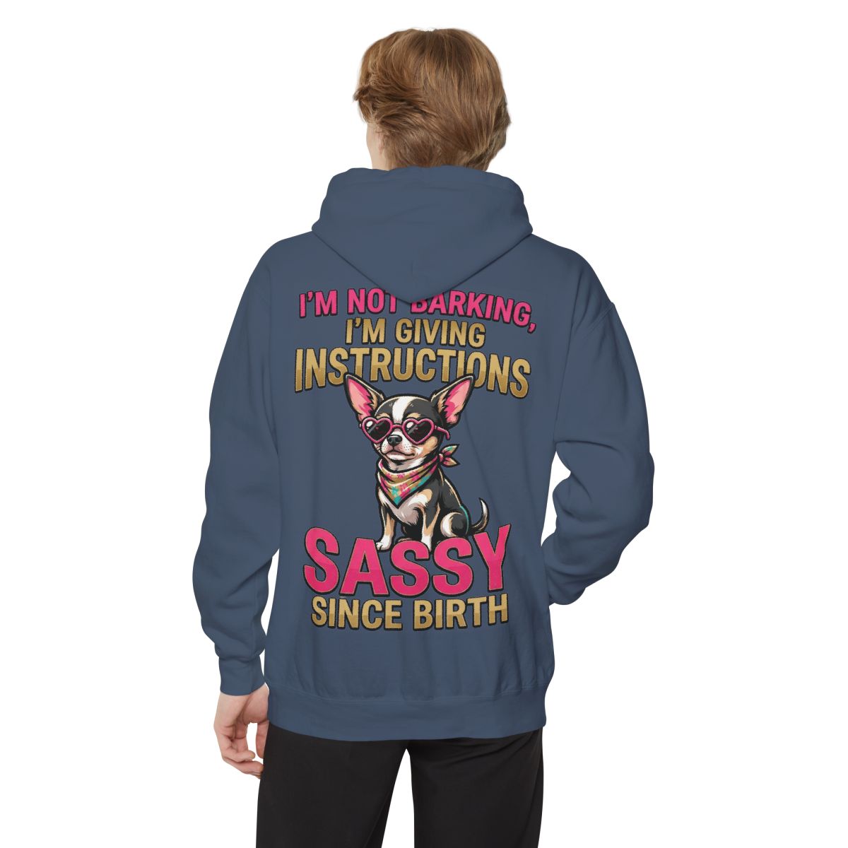 Color: Denim | Sassy Since Birth Garment-Dyed Hoodie