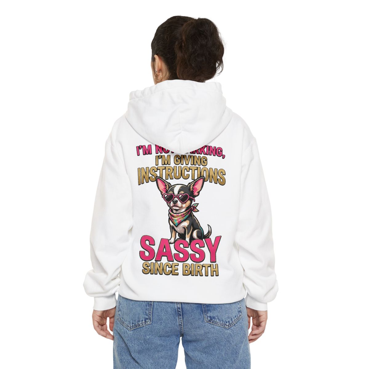 Color: White | Sassy Since Birth Garment-Dyed Hoodie