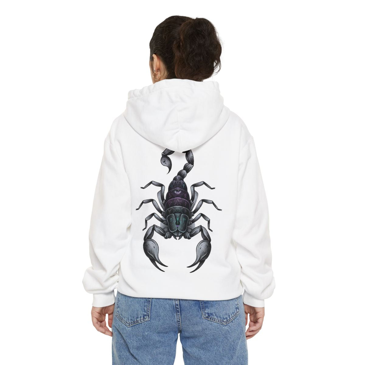 Color: White | Scorpio The Mystical Scorpion Garment-Dyed Hoodie