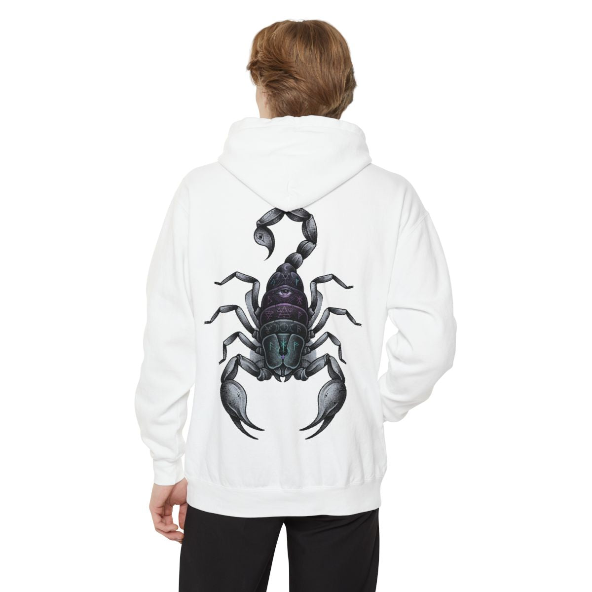 Color: White | Scorpio The Mystical Scorpion Garment-Dyed Hoodie