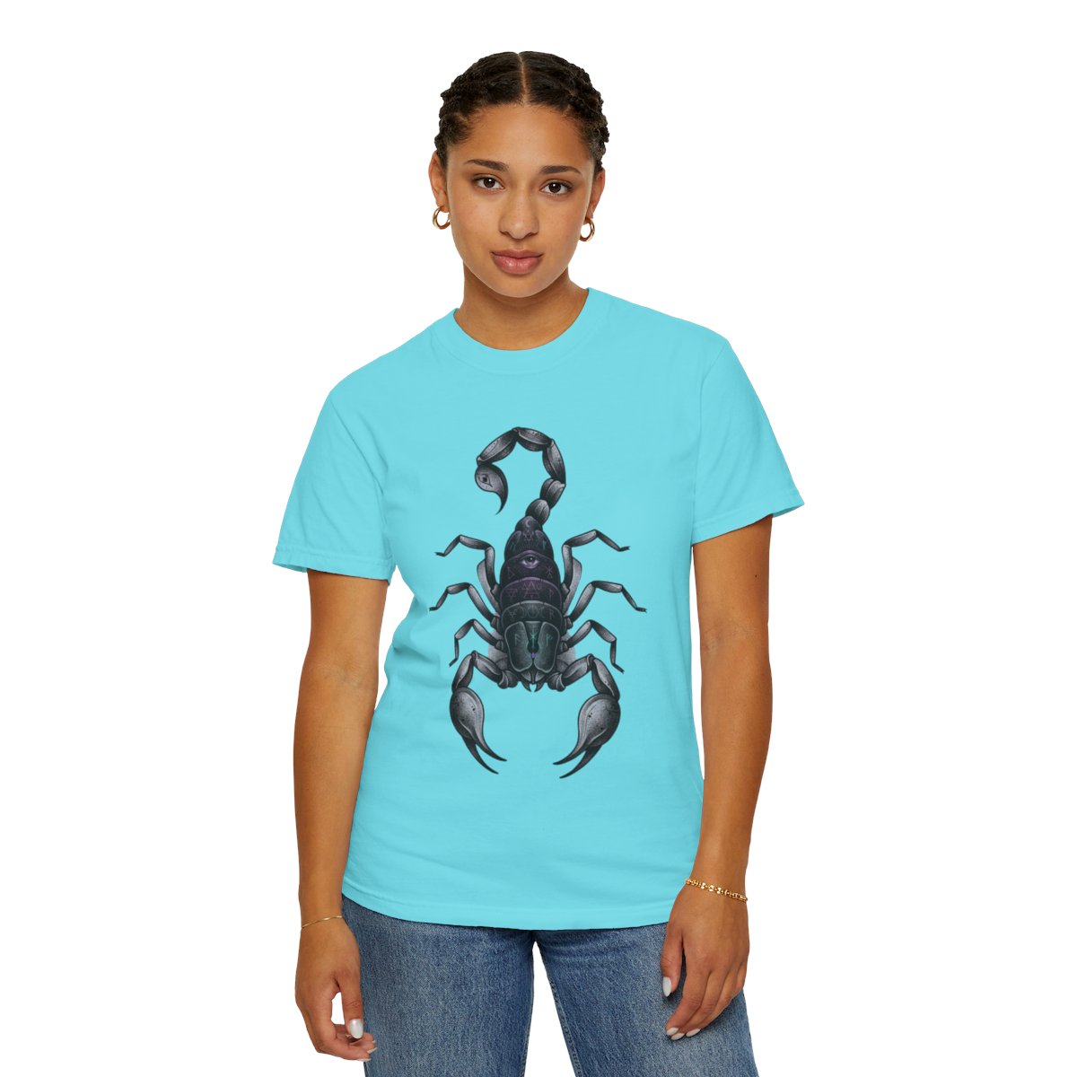 Color: Lagoon Blue | Scorpio The Mystical Scorpion Unisex Garment-Dyed Tee