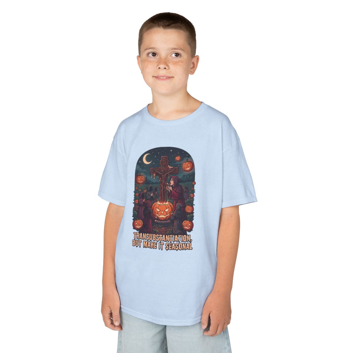 Color: Light Blue | Seasonal Transubstantiation Kids Tee