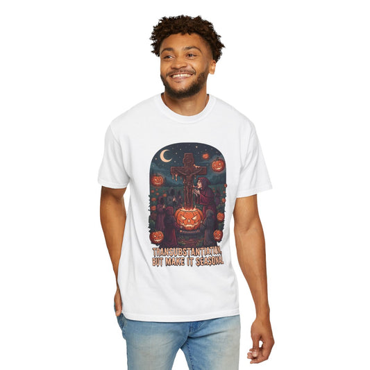 Color: White | Seasonal Transubstantiation Unisex Garment-Dyed Tee