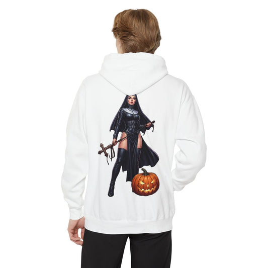 Color: White | Sexy Halloween Nun Garment-Dyed Hoodie