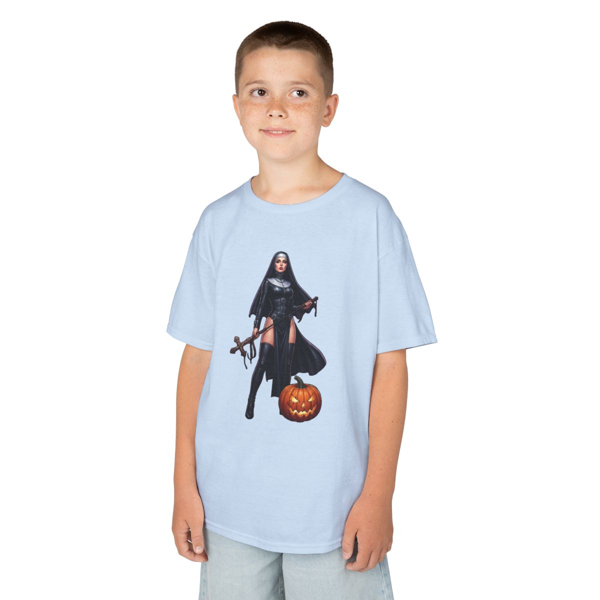 Color: Light Blue | Sexy Halloween Nun Kids Tee
