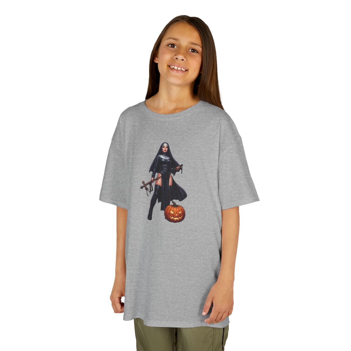 Color: Sport Grey | Sexy Halloween Nun Kids Tee