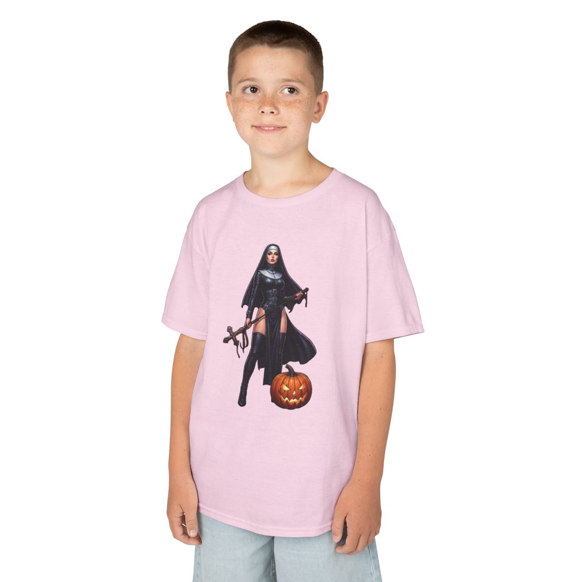 Color: Light Pink | Sexy Halloween Nun Kids Tee