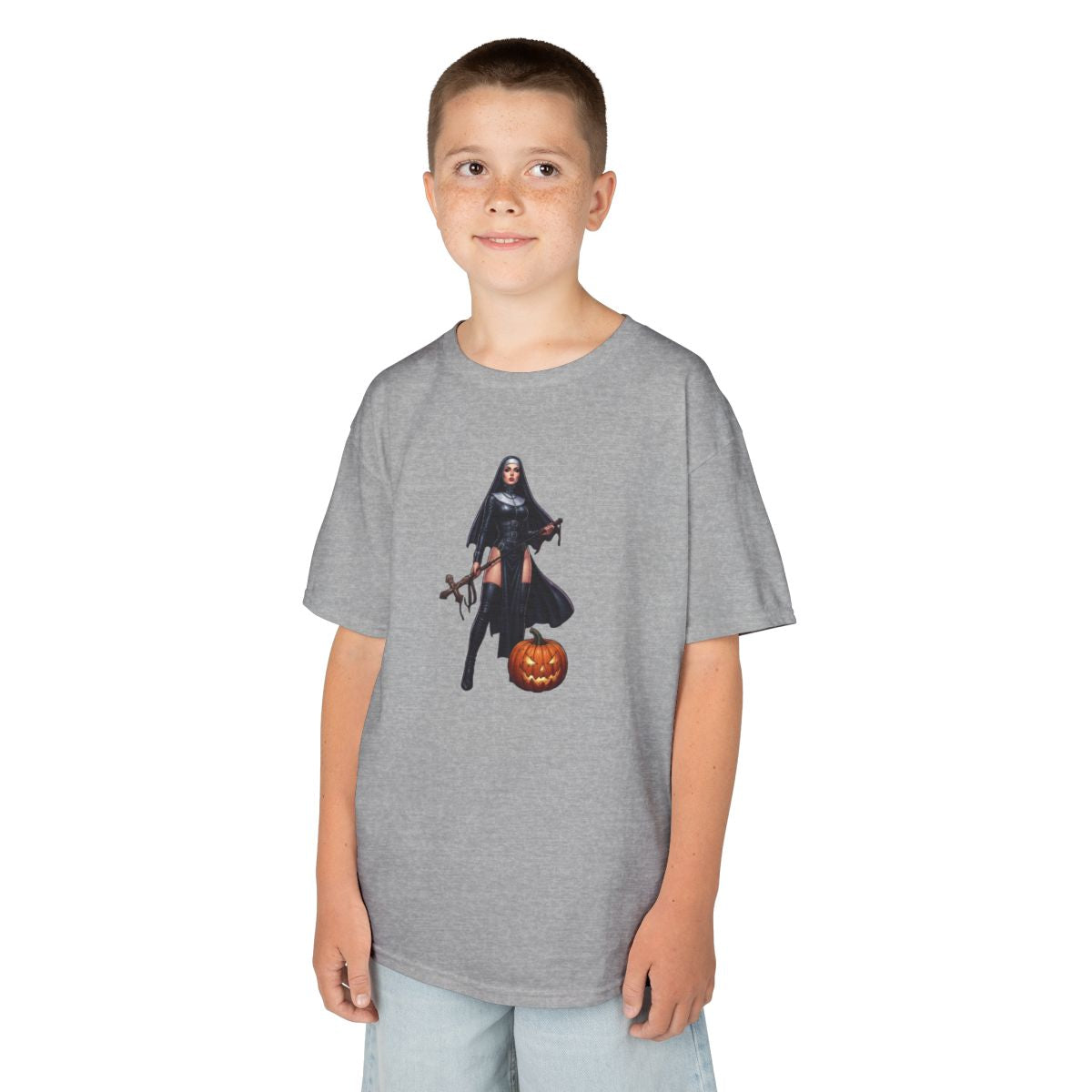Color: Sport Grey | Sexy Halloween Nun Kids Tee