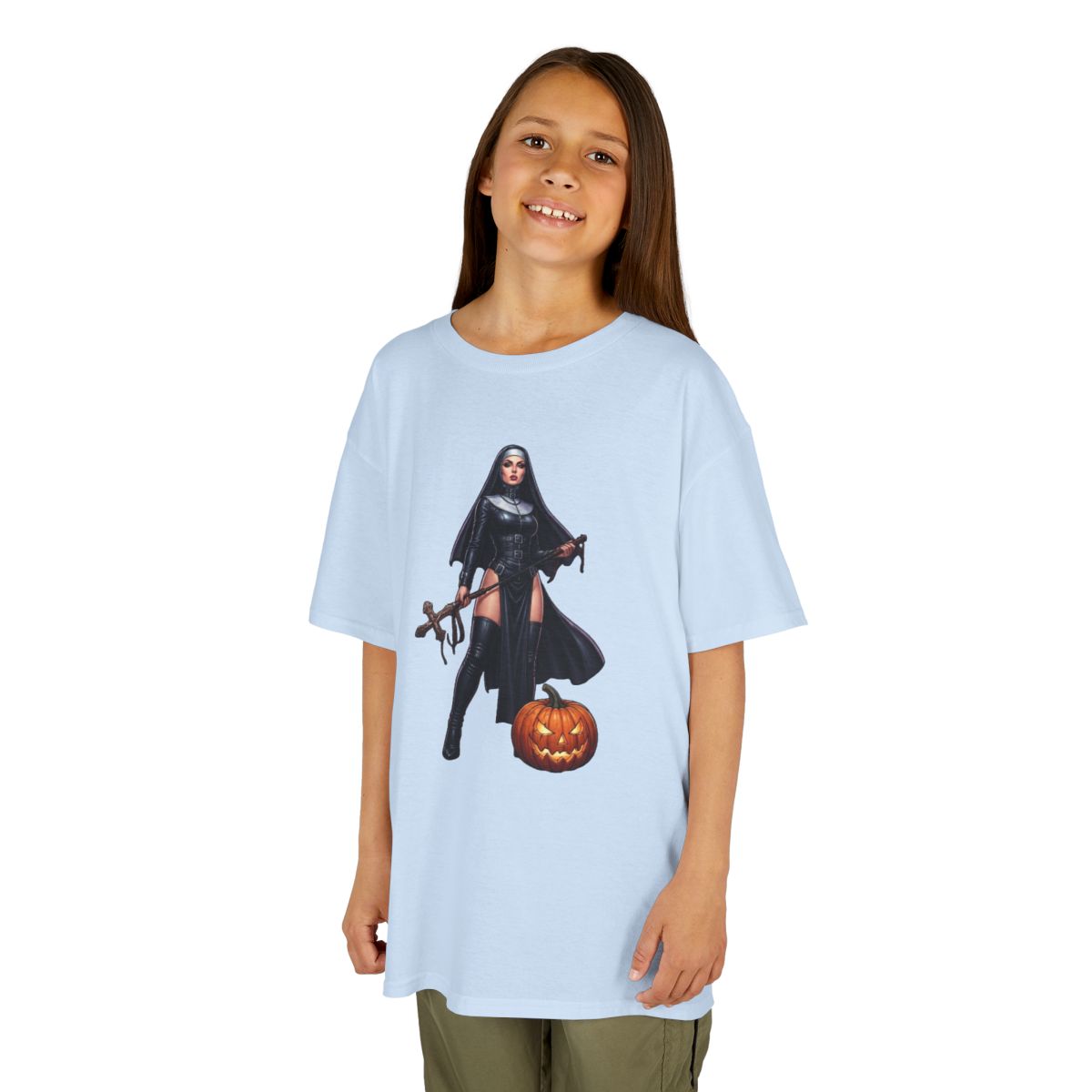 Color: Light Blue | Sexy Halloween Nun Kids Tee