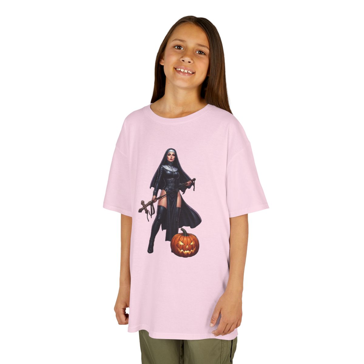 Color: Light Pink | Sexy Halloween Nun Kids Tee