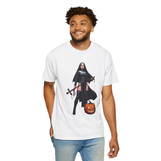 Color: White | Sexy Halloween Nun Unisex Garment-Dyed Tee