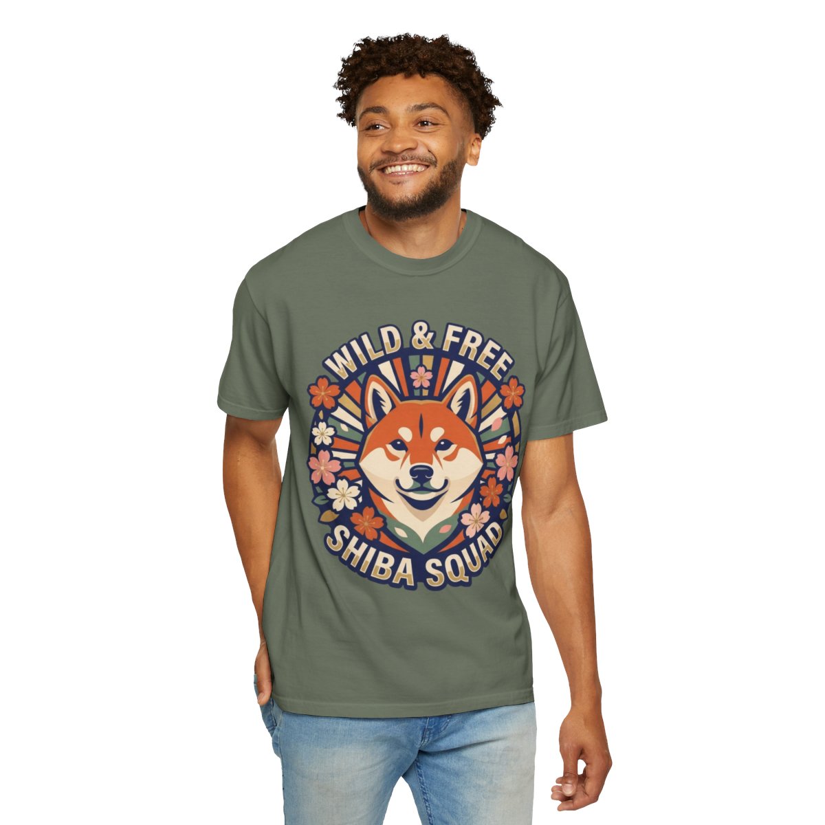 Color: Moss | Shiba Squad Unisex Garment-Dyed Tee