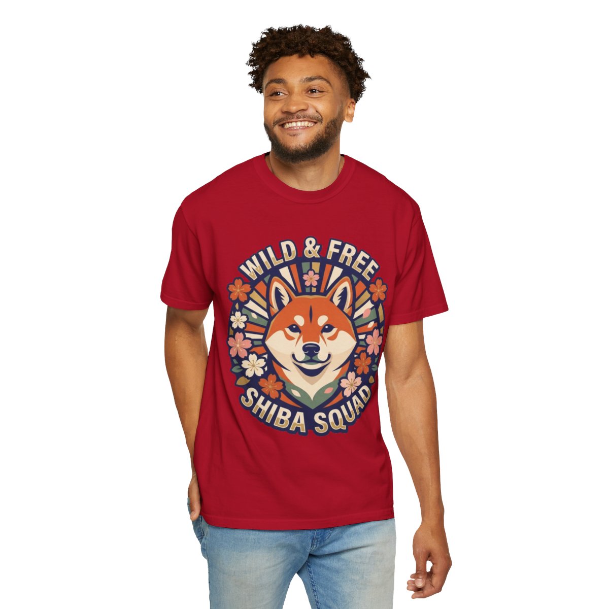 Color: Red | Shiba Squad Unisex Garment-Dyed Tee