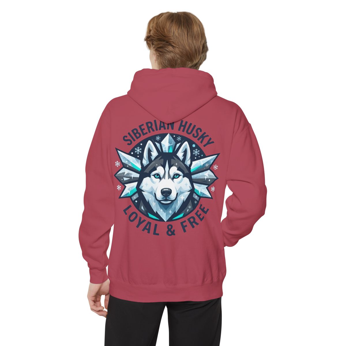 Color: Crimson | Siberian Husky Loyal & Free Garment-Dyed Hoodie