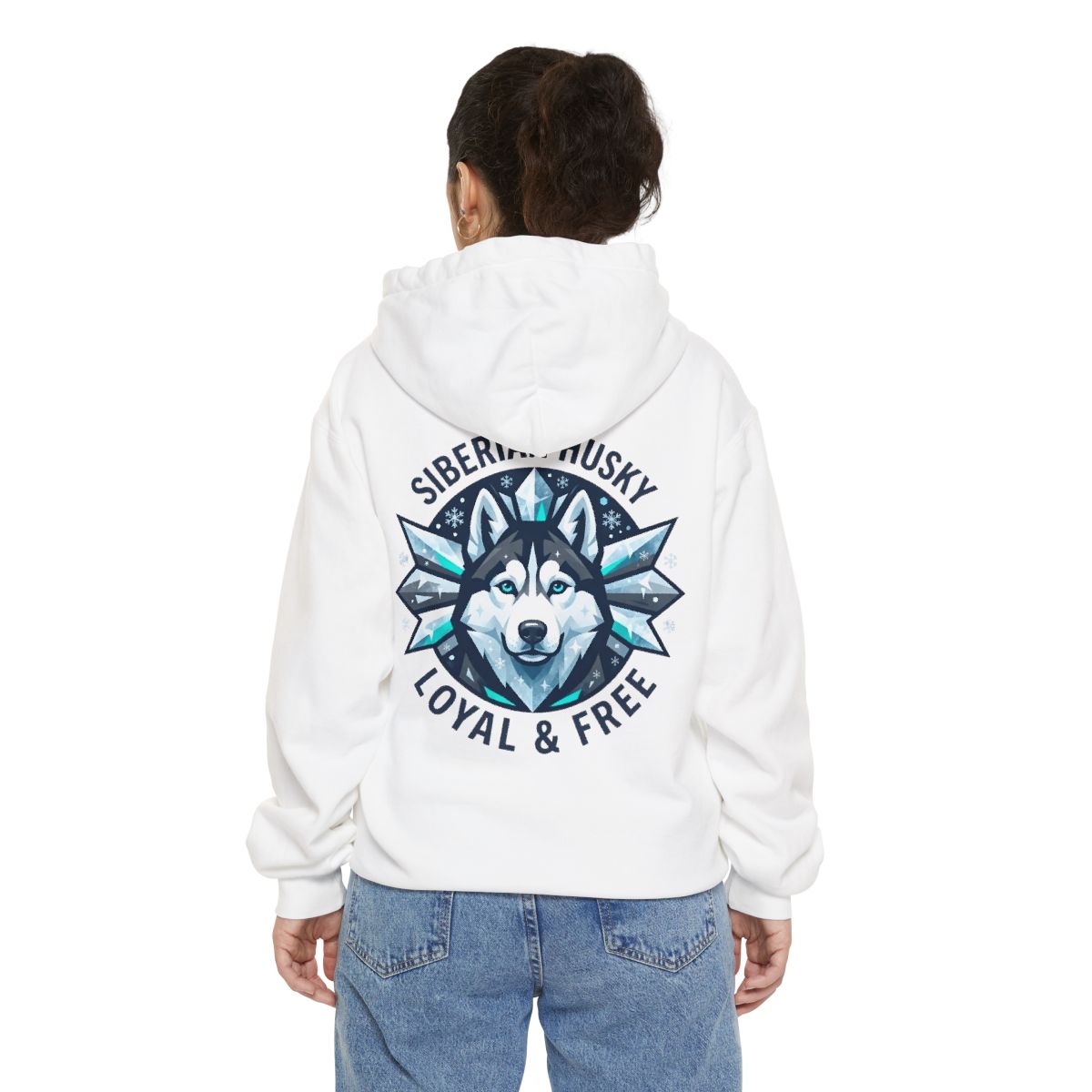 Color: White | Siberian Husky Loyal & Free Garment-Dyed Hoodie