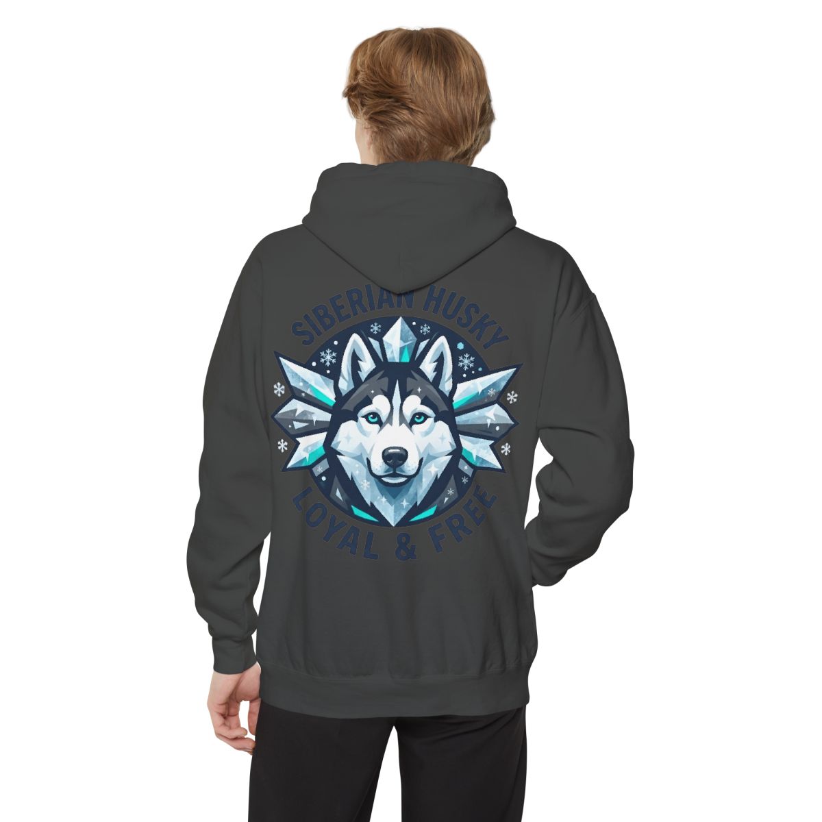 Color: Pepper | Siberian Husky Loyal & Free Garment-Dyed Hoodie