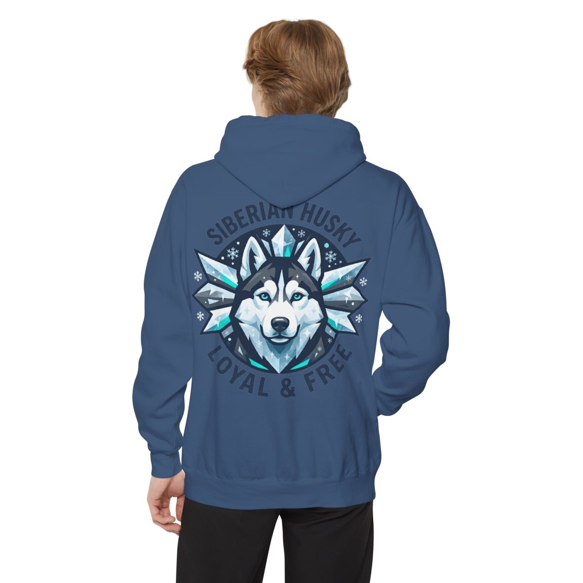 Color: True Navy | Siberian Husky Loyal & Free Garment-Dyed Hoodie
