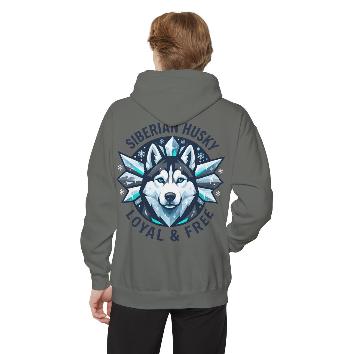 Color: Grey | Siberian Husky Loyal & Free Garment-Dyed Hoodie