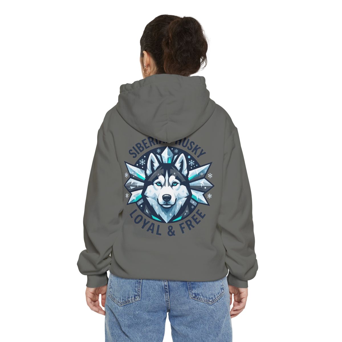 Color: Grey | Siberian Husky Loyal & Free Garment-Dyed Hoodie