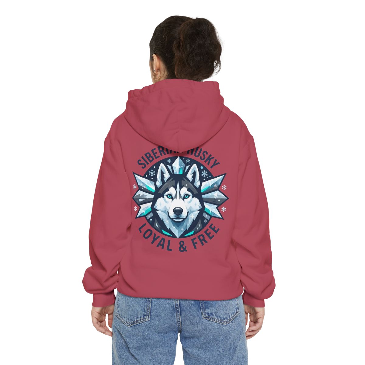 Color: Crimson | Siberian Husky Loyal & Free Garment-Dyed Hoodie