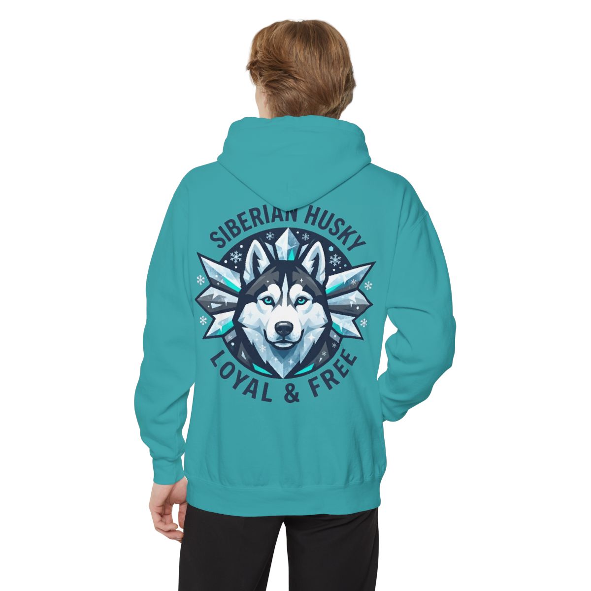 Color: Seafoam | Siberian Husky Loyal & Free Garment-Dyed Hoodie