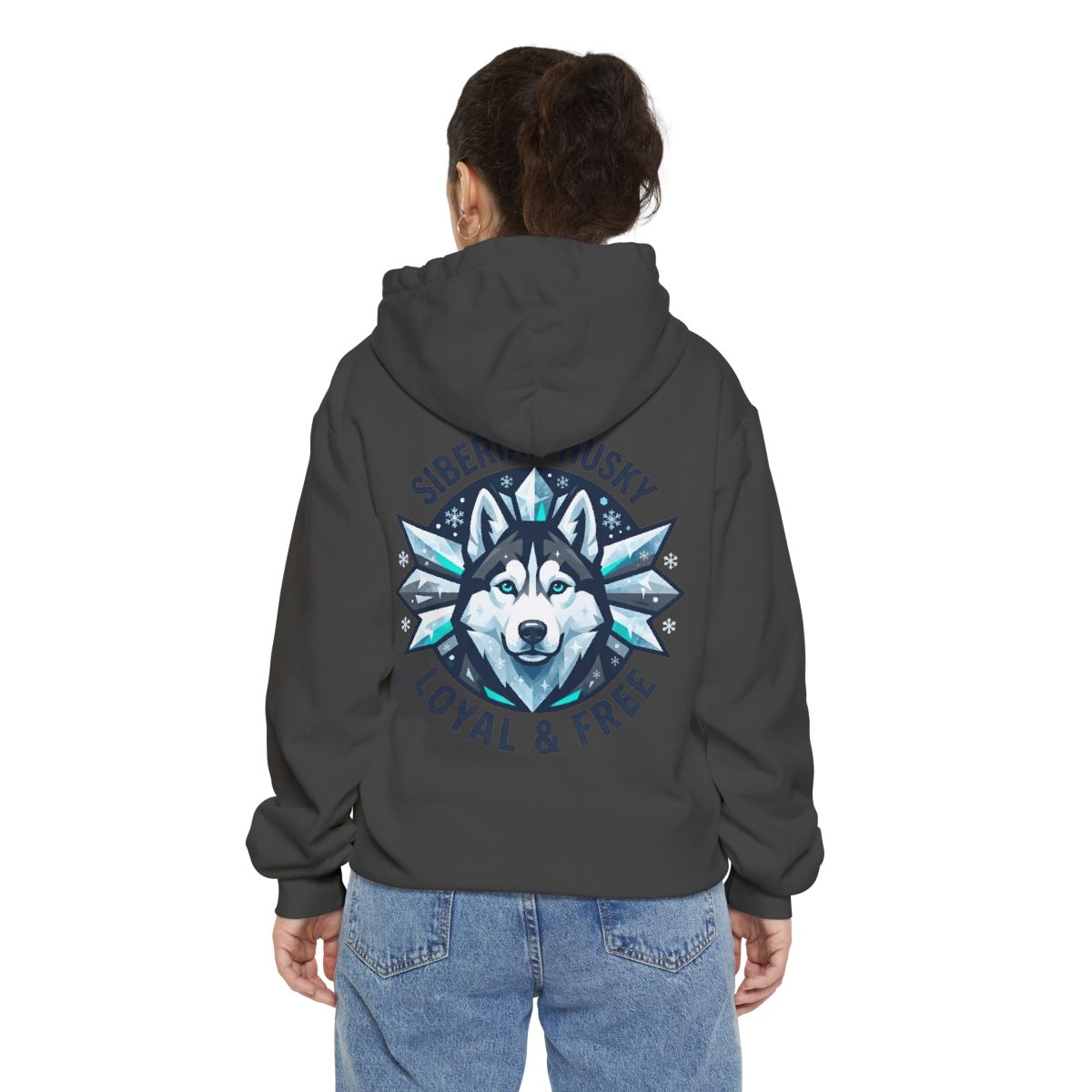 Color: Pepper | Siberian Husky Loyal & Free Garment-Dyed Hoodie