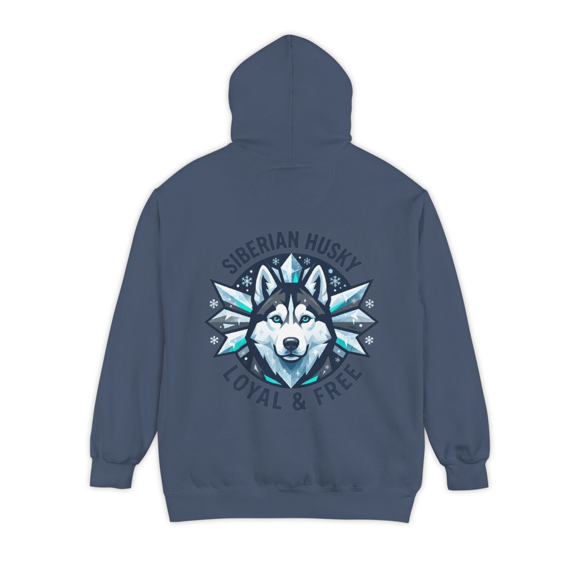 Color: Denim | Siberian Husky Loyal & Free Garment-Dyed Hoodie