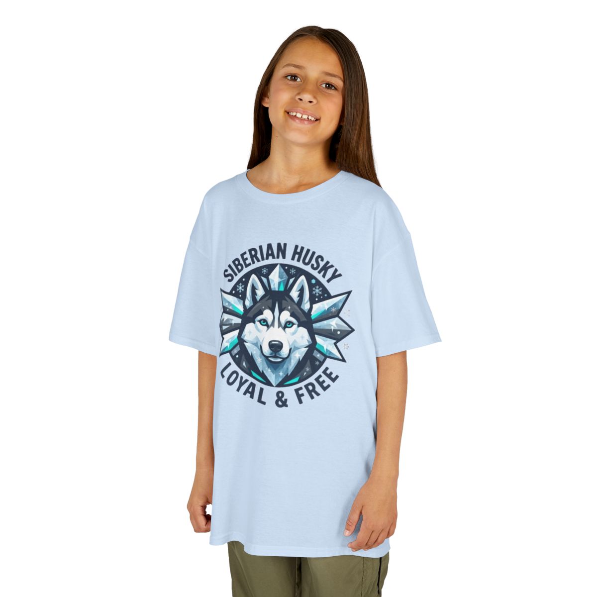 Color: Light Blue | Siberian Husky Loyal & Free Kids Tee