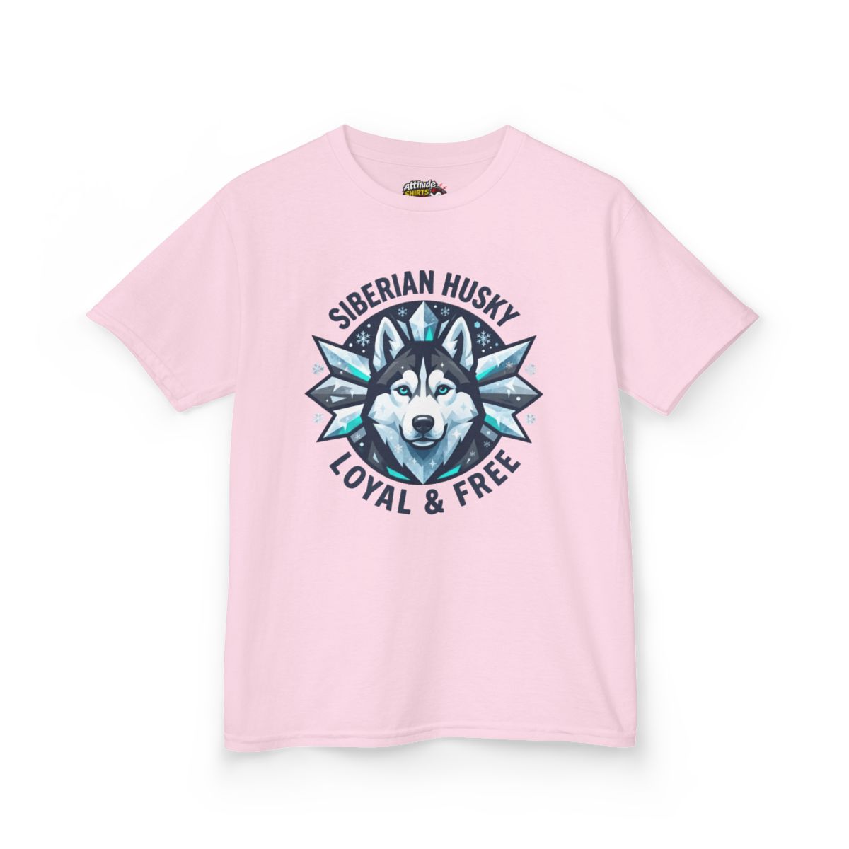 Color: Light Pink | Siberian Husky Loyal & Free Kids Tee