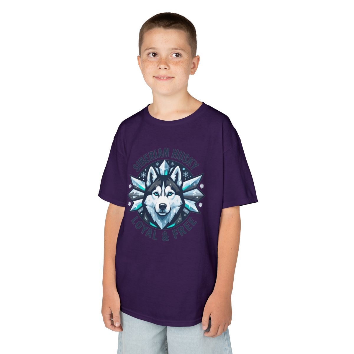 Color: Purple | Siberian Husky Loyal & Free Kids Tee