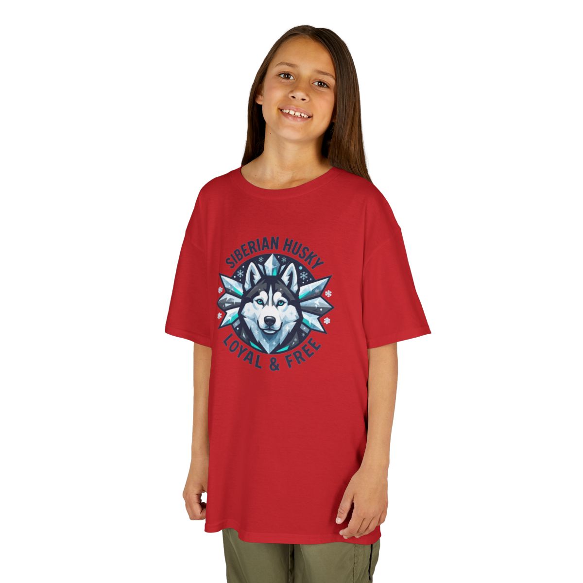 Color: Red | Siberian Husky Loyal & Free Kids Tee