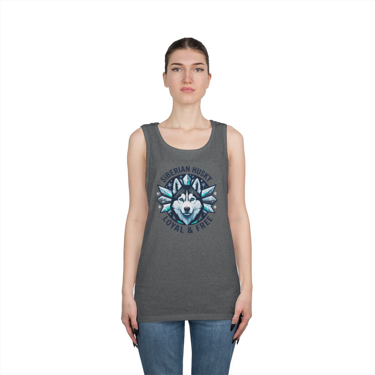 Color: Graphite Heather | Siberian Husky Loyal & Free Tank Top