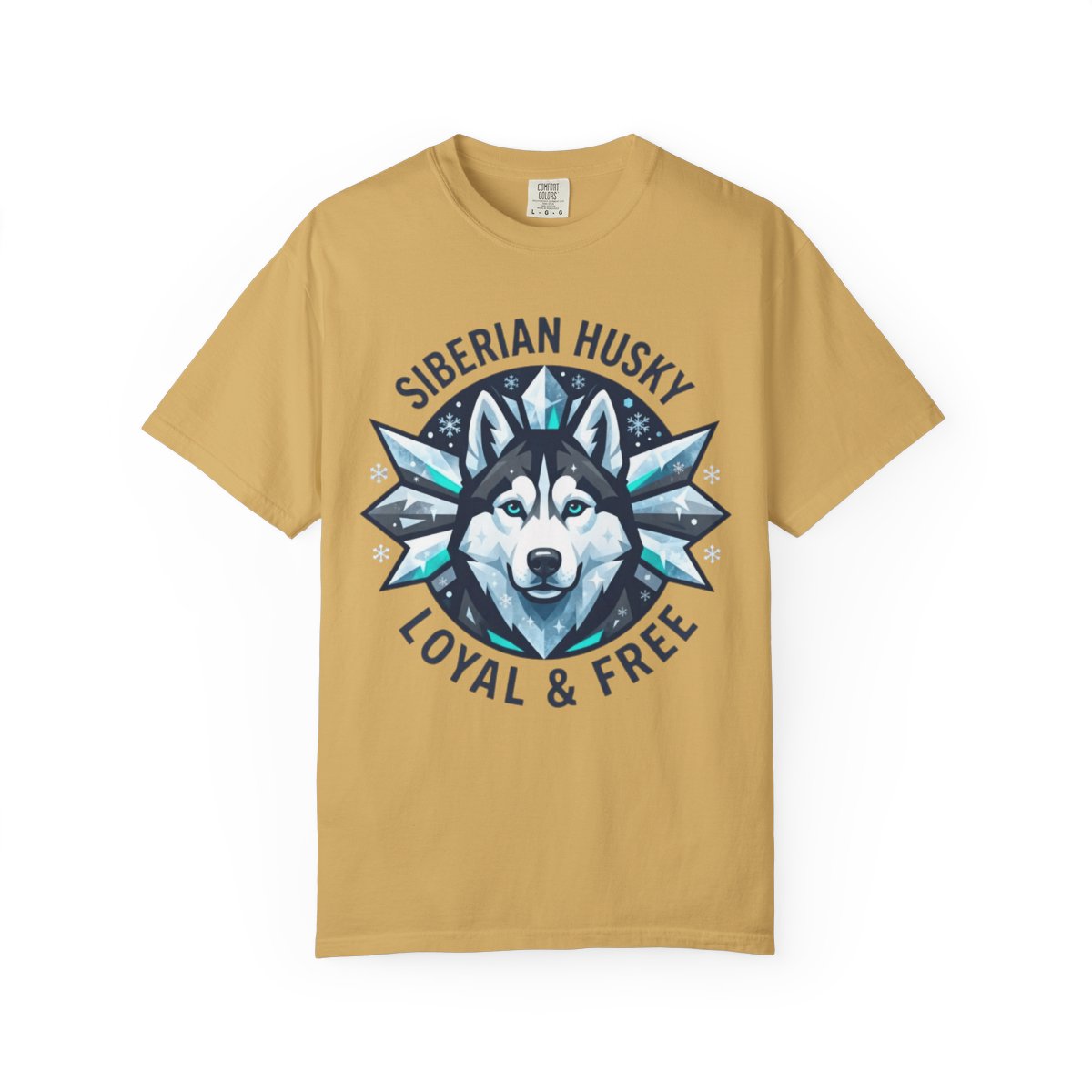 Color: Mustard | Siberian Husky Loyal & Free Unisex Garment-Dyed Tee