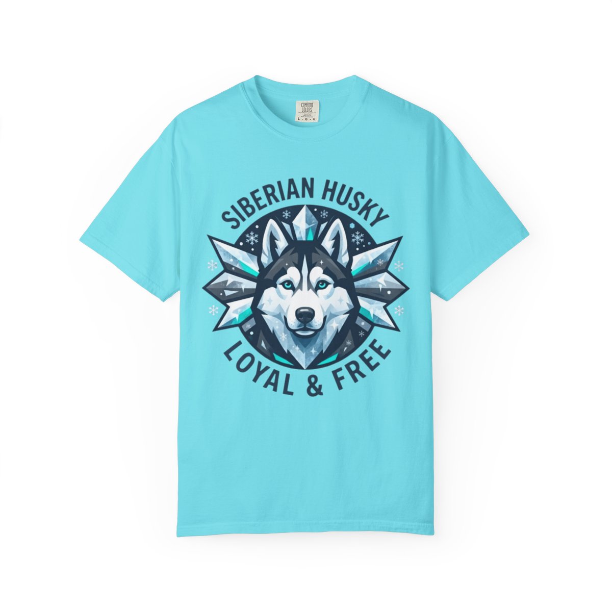 Color: Lagoon Blue | Siberian Husky Loyal & Free Unisex Garment-Dyed Tee