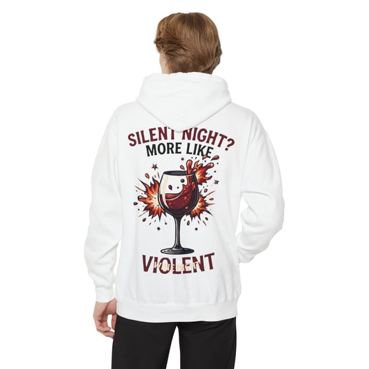 Color: White | Silent Night - Violent Wine Night Garment-Dyed Hoodie