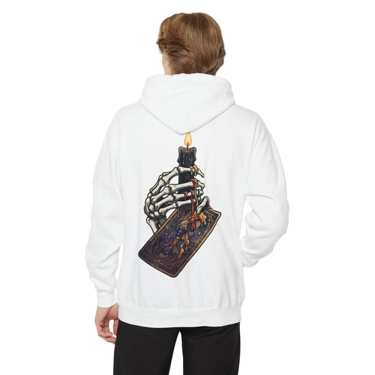 Color: White | Skeletal Hand And Tarot Card Garment-Dyed Hoodie